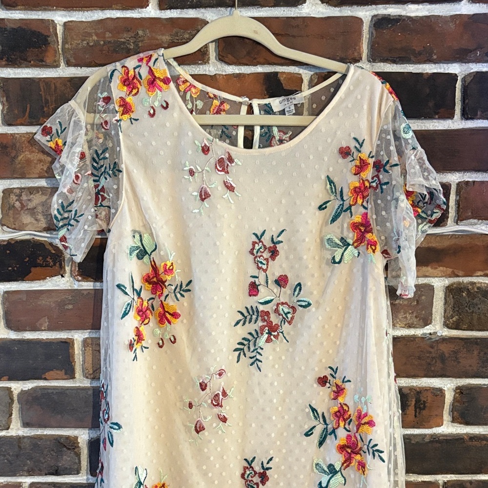 Umgee Cream Dress with Multicolor Floral Embroidery
